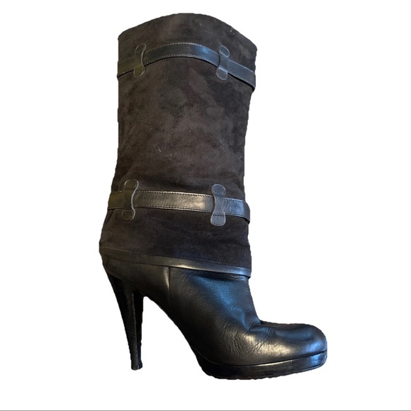 Cole Haan Nike Air Kennedy Black Leather Heeled Boots Women Size 7 B - Picture 3 of 11